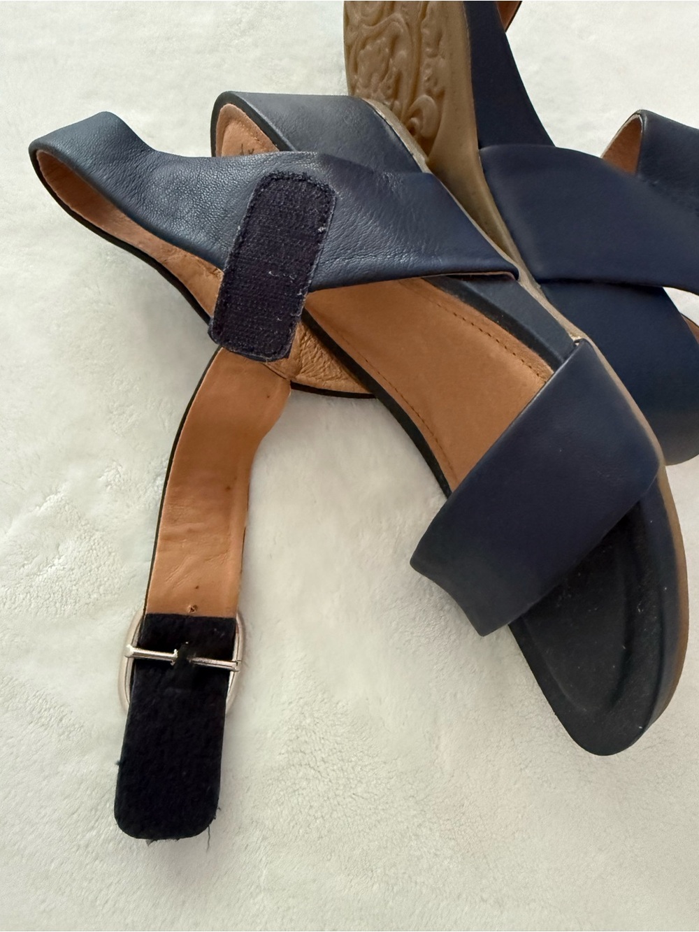 Soffit-Navy Slingback wedge Sandals with Buckle Accent for Women Never worn
